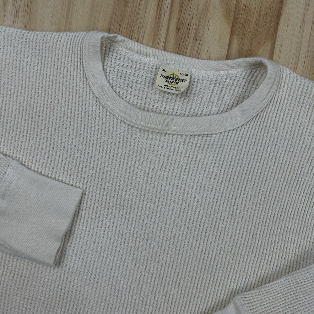 Vintage 80s Northwest Territory Mens XL White Waffle Thermal USA Made Fitted
